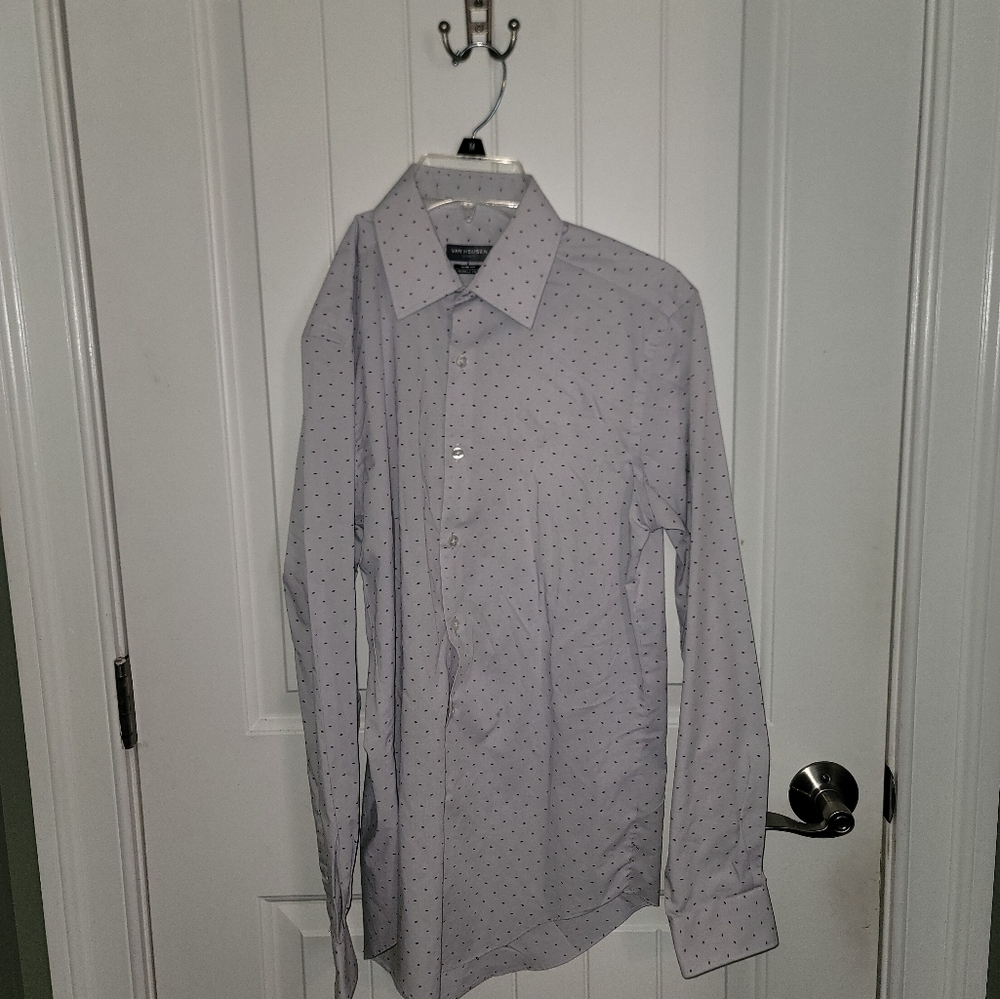 Van Heusen Slim fit wrinkle free Men's Gray pink Button Down Dress Shirt Small